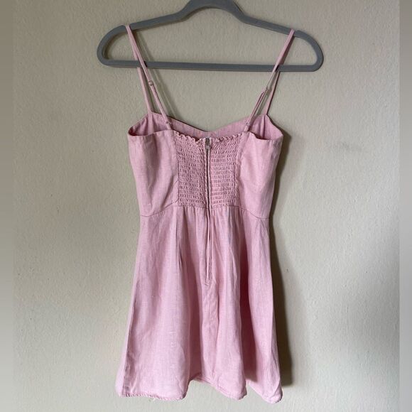 Reformation Audrey Mini Pink Dress Linen Size 4 - Picture 8 of 10